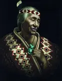 Charles McPhee, Portrait of a Maori Elder in Cloak with Tiki, oil on velvet