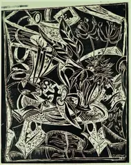 Large Still-Life with Objects by Philip Clairmont, linocut, edition of 15, offered Mar 2011