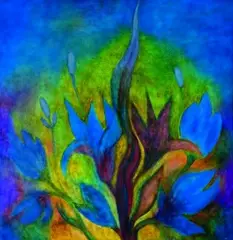 Lois McIvor, Tulips, oil on board