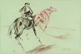 Garth Tapper, Early Morning Training, ink, wash and pastel on paper