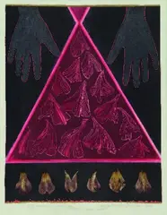 Marilynn Webb, Protection work - dark tulip' from the Pacific Countdown Suite, mixed media and collage on paper, 1/20