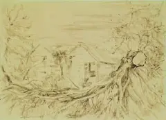 Eric Lee-Johnson, Hudson House, Streamlands (Kaipara Flat), ink and wash