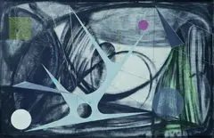Milan Mrkusich, Painting with Blue Shape, oil on canvas on board