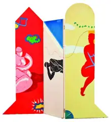 Pat Hanly, Vacation Screen, acrylic and enamel on three panel screen