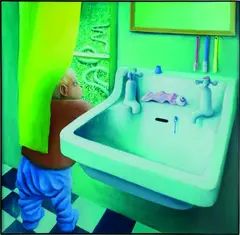 Michael Smither, Thomas at the Bathroom Window, oil on board