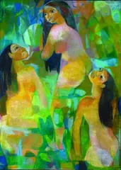 The Three Bathers by Louise Henderson, oil and pastel on canvas, offered Nov 2010