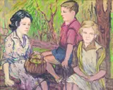 Maude Burge, Le MarchÃ© de St Tropez (The Market at Saint Tropez), oil on board, circa 1932