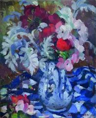 Evelyn Page, Still Life with Geraniums, oil on board