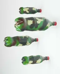 Daniel Malone, Untitled - from the Cluster Bomb Series, acrylic on four found coke bottles