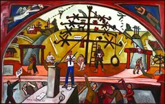 Nigel Brown, The Lecture, oil on board