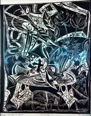 Large Still-Life with Objects by Philip Clairmont, linocut, 7/15, offered Sep 2010