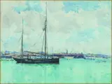 Alfred Wilson Walsh, Scows Docking, Auckland Harbour, watercolour