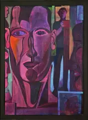 Murray Grimsdale, Figures in an Interior, acrylic on card