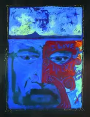 Darcy Nicholas, Ancestral Mask over the Land, acrylic on paper