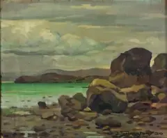 James Turkington, The Onehunga Wharf, oil on canvas on board