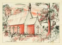 Ernest Mervyn Taylor, The Old Church, ink and pastel on paper