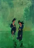 Liam Davidson, Two Ladies, oil on board
