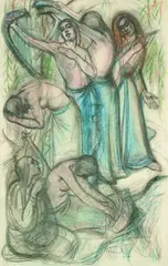 Anna Lois White, Study for By the Waters of Babylon, graphite and pastel on paper, 1954