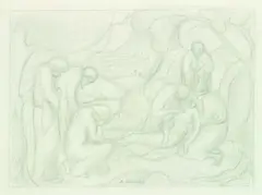 Christ with the Disciples Coming Down from the Cross by Anna Lois White, graphite on paper, sold Sep 2010