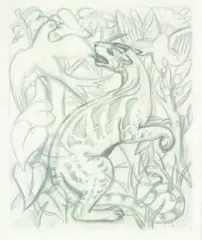 Decorative Study with Tiger by Anna Lois White, pencil drawing, sold Sep 2010