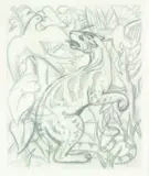Anna Lois White, Decorative Study with Tiger, pencil drawing