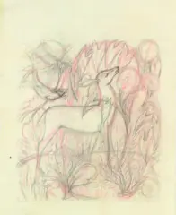 Nature Study with Fawn by Anna Lois White, pastel and pencil on paper, sold Sep 2010