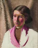 Anna Lois White, Portrait of a Girl in Pink Dressing Gown, oil on board