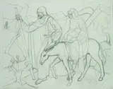 Anna Lois White, Study of Joseph and Mary with the Newborn baby Jesus, graphite on paper