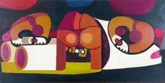 Paratene Matchitt, The Three Carvers, oil on board