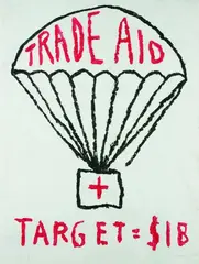 Trade Aid by Peter Robinson, mixed media on paper, offered Jul 2010