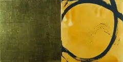 Max Gimblett, Channel, gesso, acrylic and vinyl polymers, epoxy and Swiss gold leaf on wood panels, diptych