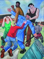 Falling Policeman by Nigel Brown, oil on board, offered Jul 2010