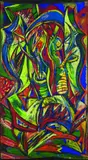 Philip Clairmont, Self Portrait in Butterfly Mirror, oil on hessian mounted to board