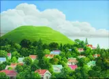 Peter Siddell, Houses on Hill, oil on canvas