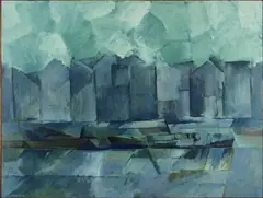 Bill Culbert, Tug, Barges, Thames, oil on board