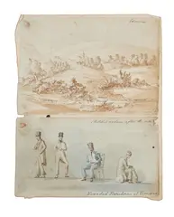 Denzil Ibbetson attributed, Sketches relating to the Battle of Vimeira - Peninsular War, Sepia ink and wash on paper