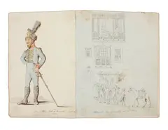 Denzil Ibbetson attributed, Two Lisbon Scenes, ink and watercolour/wash on paper
