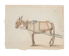 Denzil Ibbetson attributed, Carthorse with Blinkers, ink and watercolour on paper