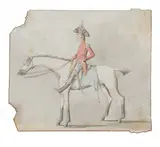 Denzil Ibbetson attributed, Caricature of Cavalry Officer on Horseback, ink and watercolour on paper