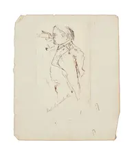 Denzil Ibbetson, Napoleon in profile looking through a Telescope, ink on paper laid on paper