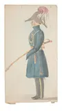Denzil Ibbetson, Standing Caricature Profile of an officer with Plumed hat and Sabre