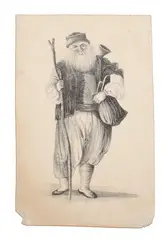 Denzil Ibbetson attributed, Traveller or gypsy with Cleft walking stick, Lithograph (2)