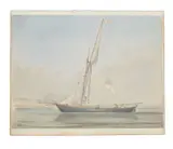 F.H. Ibbeston, A small Gaff Rigged Yacht at Anchor, watercolour on paper