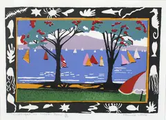 Windsurfers at Mission Bay by Pamela Wolfe, screeprint, 12/50, sold Jun 2010
