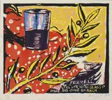 Dick Frizzell, Still Life with Glass of Wine and Olive Branch