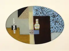 Sarah Guppy, Yellow Vase, enamel on glass with collage