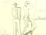 Pat Hanly, Observer and Vacation Bathers, pencil on paper