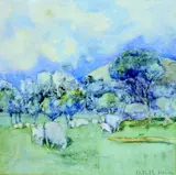 Dorothy Kate Richmond, Untitled - Pastoral Scene with Grazing Sheep, watercolour