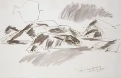 Otago Peninsula from the Studio at Port Chalmers by Ralph Hotere, ink and wash, sold Jun 2010