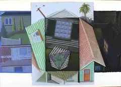 Paul Woodruffe, Untitled - The Suburban House, pastel on collaged paper
